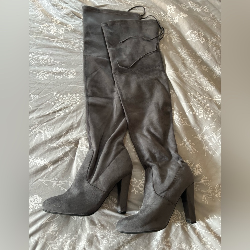 Steve Madden over the knee suede boots. color- “Gorgeous Gray”